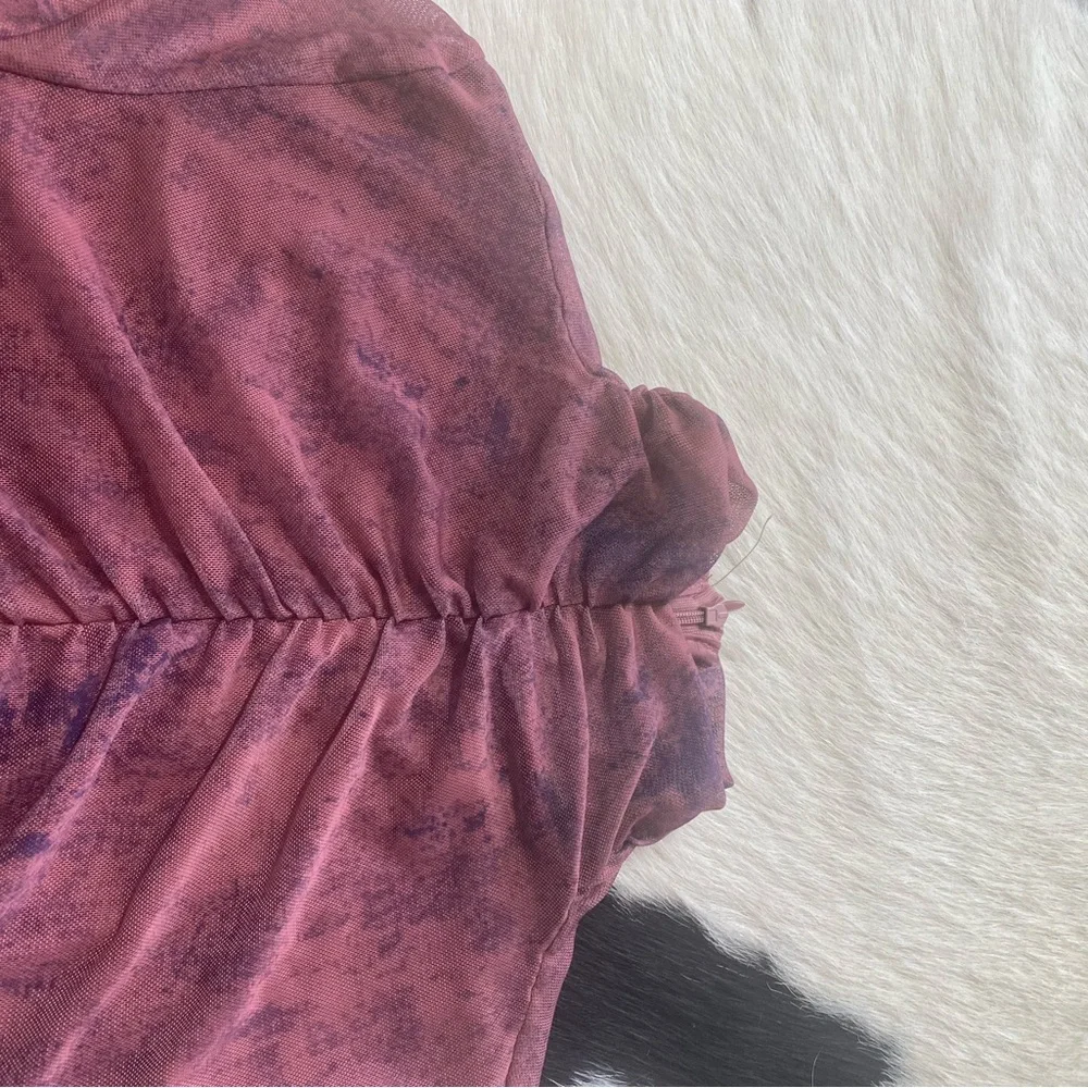 Zara ruched mesh or tulle long sleeve top in a purple or mauve tie-dye/swirl - Picture 6 of 9